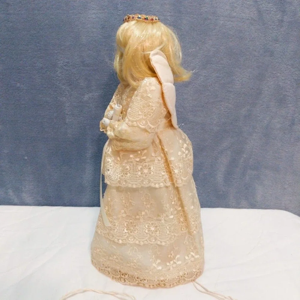 Vintage Angel Christmas Tree Topper Light Up Porcelain Lace Gown 12